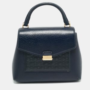 CH Carolina Herrera Blue Monogram Leather Top Handle Bag