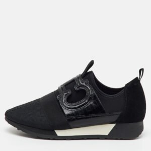 CH Carolina Herrera Black Croc Embossed Leather, Suede and Fabric Slip On Sneakers Size 37