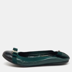 ch carolina herrera green/black patent and leather bow ballet flats size 37