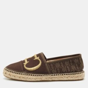CH Carolina Herrera Dark Brown Canvas Logo Espadrille Flats Size 38