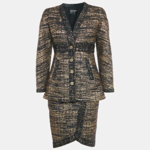 Chanel Black/Gold Tweed Jacket and Skirt Set S