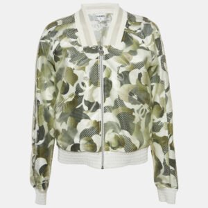 Chanel Dark Green Printed Synthetic Vinyl Bomber Jacket M