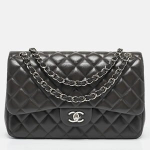 luxury-women-chanel-new-handbags-p1107172-015 Chanel Grey Quilted Leather Jumbo Classic Double Flap Bag