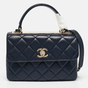 Chanel Navy Blue Quilted Leather Small Trendy CC Top Handle Bag