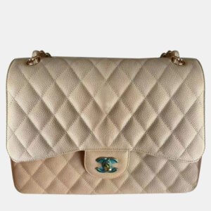 Chanel Beige Leather Jumbo Classic Double Flap Shoulder Bag