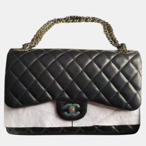 Chanel Black Leather Jumbo Classic Double Flap Shoulder Bag
