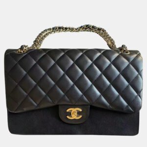 Chanel Black Leather Jumbo Classic Double Flap Shoulder Bag