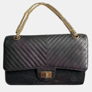 Chanel black gold twill 2.55 Small bag 24.5cm