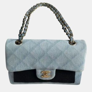 Chanel Blue Denim Double Flap Shoulder Bag