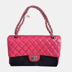 Chanel Pink Patent Leather Medium Double Flap Shoulder Bag