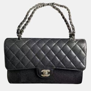 Chanel Black Silver Caviar Leather Medium Bag