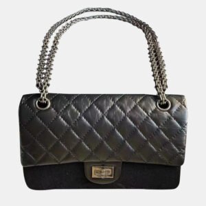 Chanel Black/Silver Leather 2.55 Double Flap Bag