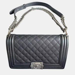 Chanel Black/Silver Leather Medium Boy Bag