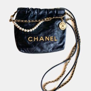 Chanel Black Leather 22 Chain  Hobo Bag