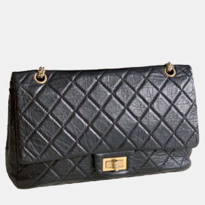 Chanel Black Aged Calfskin Quilted 2.55 Reissue Maxi Flap Bag