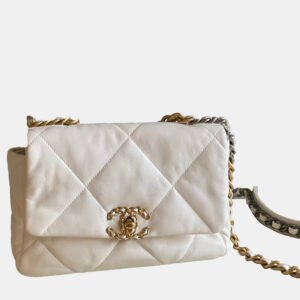 Chanel White Leather CC 19 Flap Bag