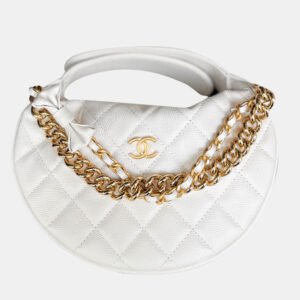 Chanel White Caviar Leather Bow Clutch Bag