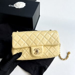 Chanel Yellow Leather Pearl Crush Flap Shoulder Bag