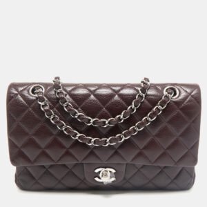 Chanel Burgundy Quilted Caviar Leather Medium Classic Double Flap Bag