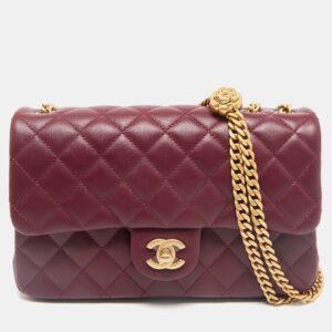 Chanel Burgundy Quilted Leather Medium Camellia Crush Flap Bag