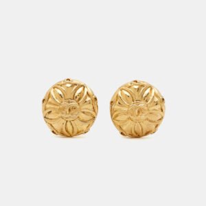 chanel cc medallion gold tone clip on earrings