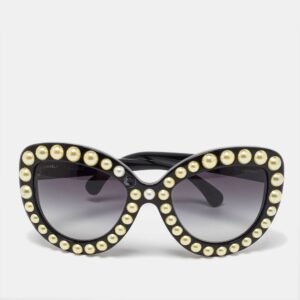 Chanel Black/Grey Gradient 71095 Faux Pearl Cat-Eye Sunglasses