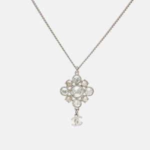chanel cc crystals silver tone necklace