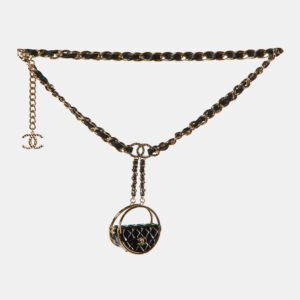 Chanel Black Hula Hoop Compact Charm Leather Gold Tone Waist Belt