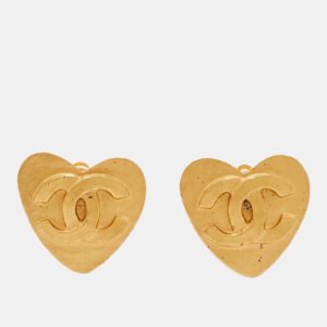 Chanel CC Heart Gold Tone Earrings