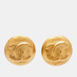 Chanel CC Round Gold Tone Earrings