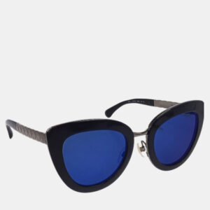 Chanel Blue Black Acetate Small Sunglasses