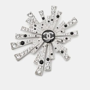 Chanel Starburst CC Enamel Crystals Silver Tone Brooch