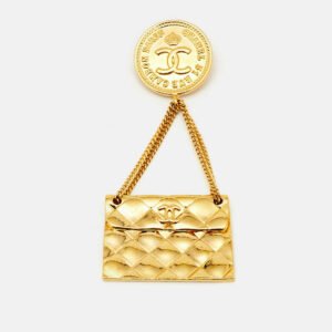 Chanel Hanging Flap Bag Motif Gold Tone Pin Brooch
