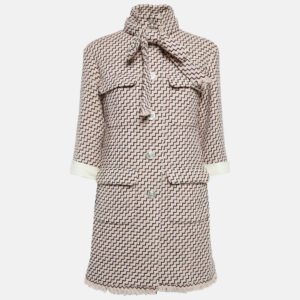 Chanel Pink Wool Tweed Detachable Leather Cuff Coat M