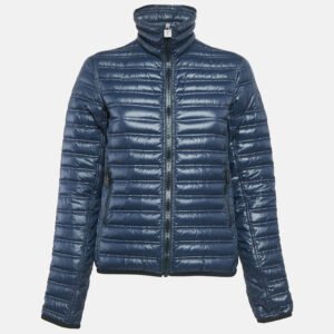 Chanel Navy Blue Nylon Zip-Up Quilted Jacket M