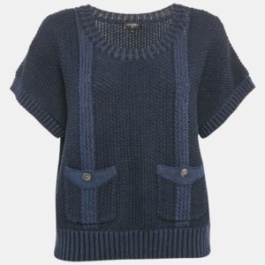 chanel navy blue wool crochet pullover xl