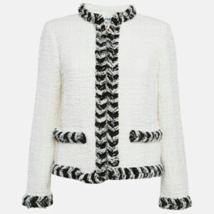 Chanel White Tweed Zip-Up Jacket M