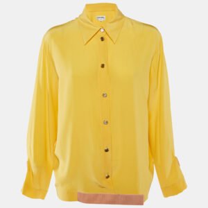 Chanel Yellow Silk Tape Detail Button Front Shirt L