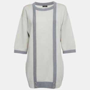 Chanel Grey Cashmere Contrast Trimmed Sweater Dress M