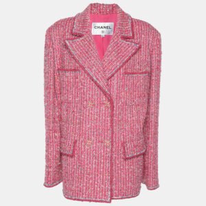 Chanel Pink Tweed Button Jacket M