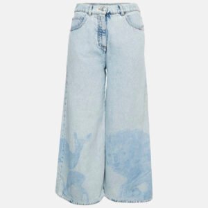 chanel light blue animal print denim flared jeans m waist 28"