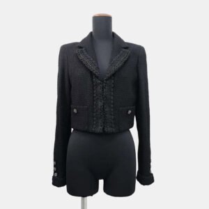 Chanel Black Cotton & Nylon Tweed Short Jacket Women Size 36