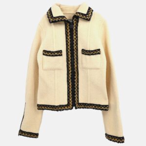 Chanel White Wool Zip Up Jacket Women Size 38