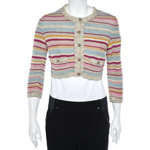 Chanel  Multicolor Stripe Cotton Knit Cardigan M