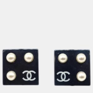 Chanel Black Square Clip-On Earrings