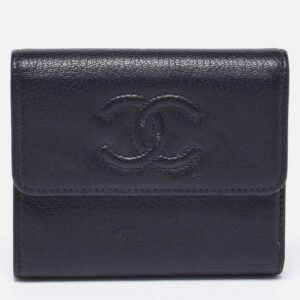 Chanel Black Leather Timeless CC Flap Trifold Wallet