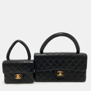 luxury-women-chanel-used-handbags-p1021484-014 Chanel Black Leather Classic Kelly Top Handle Bag Set