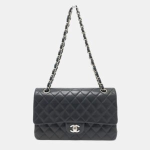 Chanel Black Leather Medium Classic Double Flap Shoulder Bags