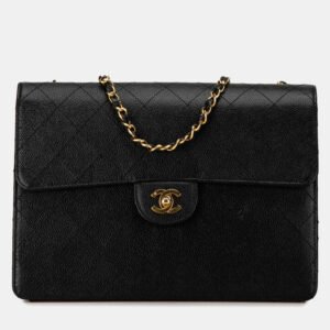 Chanel Black Quilted Caviar Jumbo Classic Single Flap Shoulder Bag