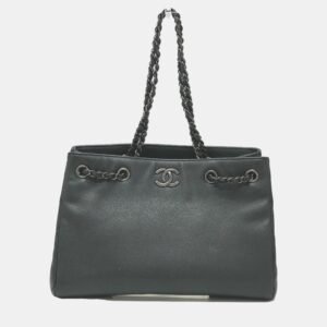 luxury-women-chanel-used-handbags-p1022130-002 Chanel Black Caviar Large Woven Chain Shopping Tote Bag